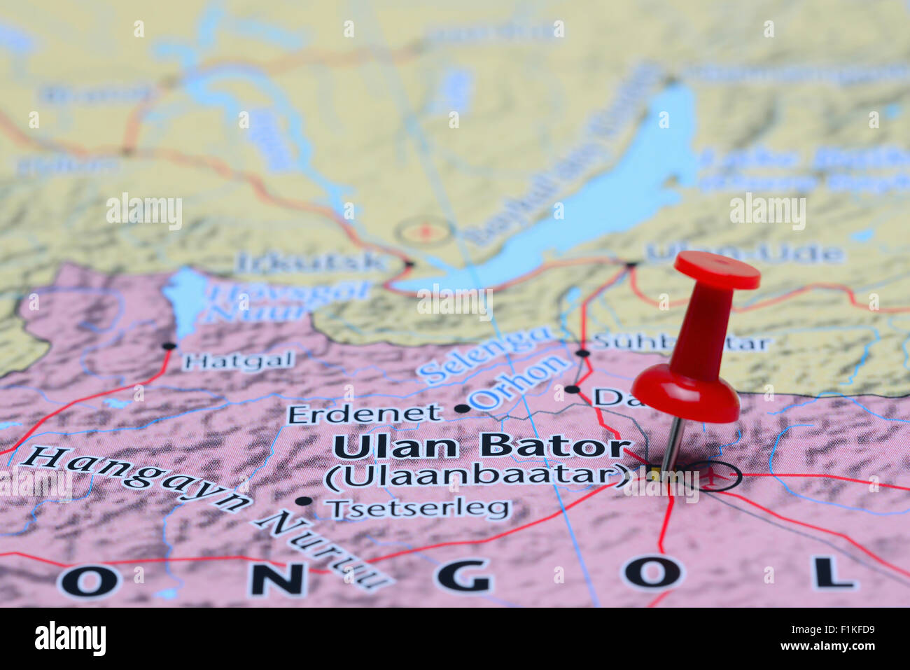 Ulan Bator pinned on a map of Asia Stock Photo Alamy