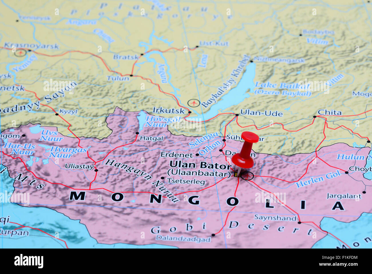 Ulan Bator pinned on a map of Asia Stock Photo Alamy