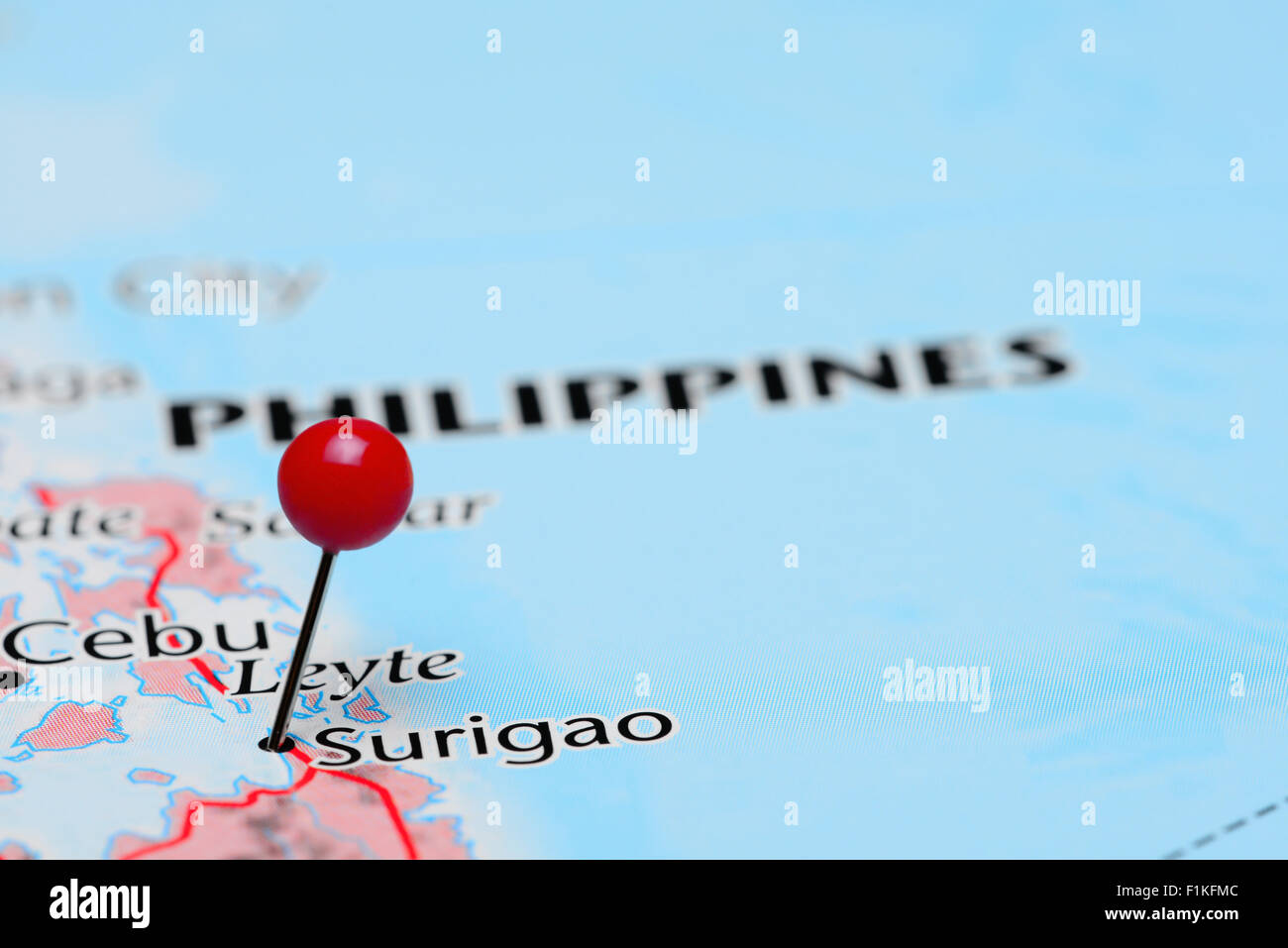 Surigao pinned on a map of Asia Stock Photo