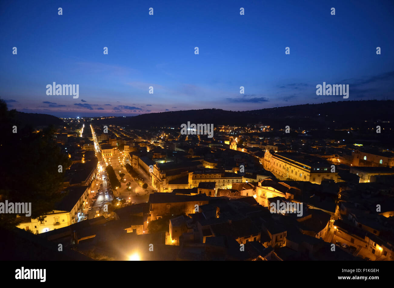 Top view of the town of Scicli at sunset Stock Photo