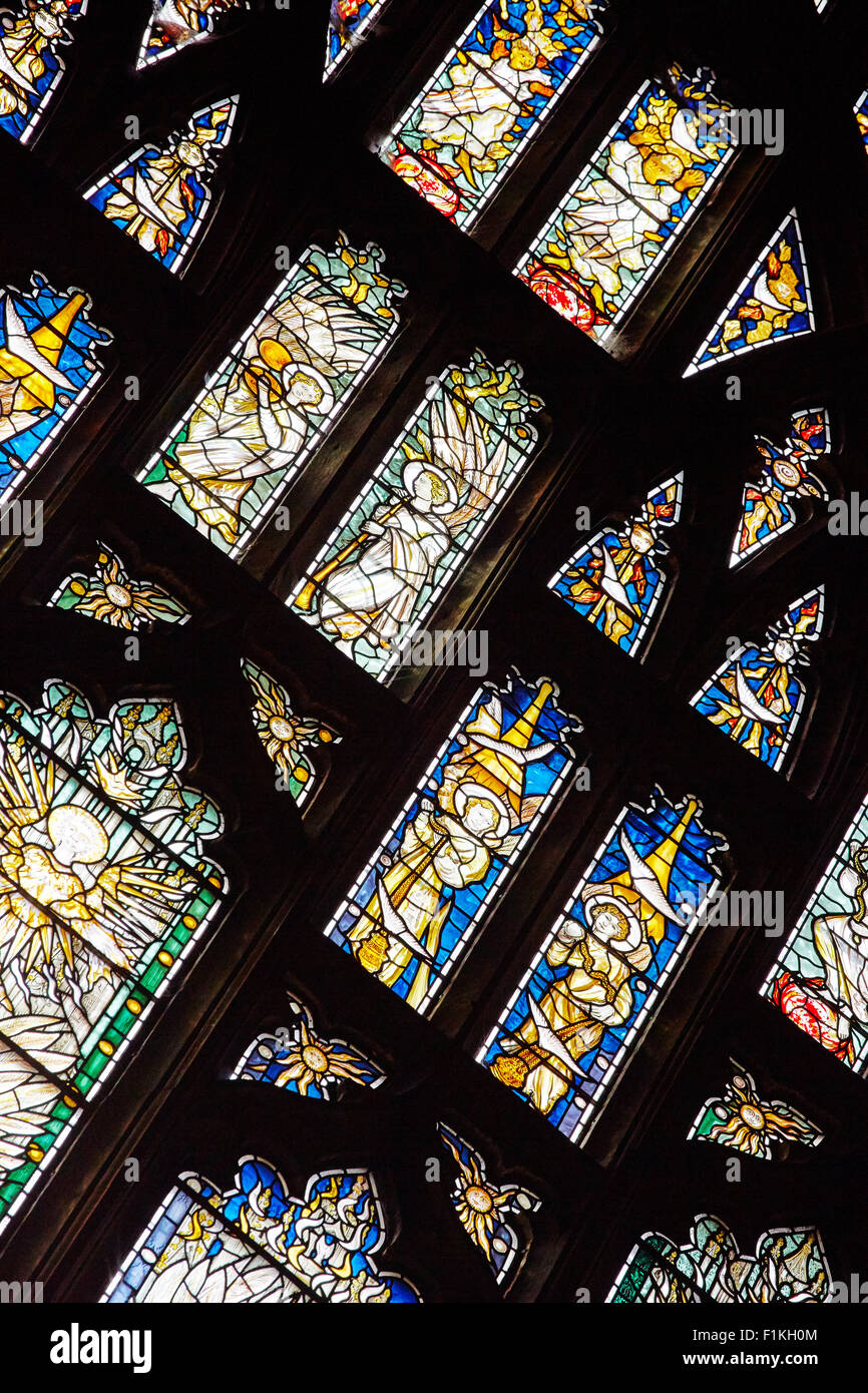 Section of a large stained glass window in Southwell Minster, Southwell