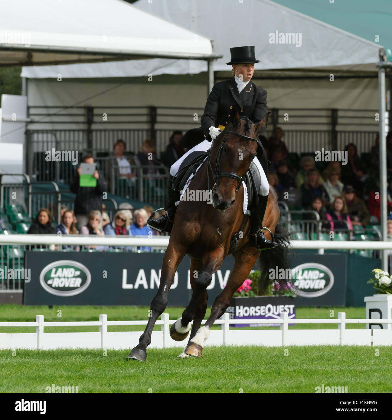 Burghley House, Stamford ,UK, 3rd Sept 2015. Ros Canter and ALLSTAR B are the top British pairing, in fourth place, after day 1 of the dressage phase of the Land Rover Burghley Horse Trials. Credit:  Nico Morgan/Alamy Live News Stock Photo