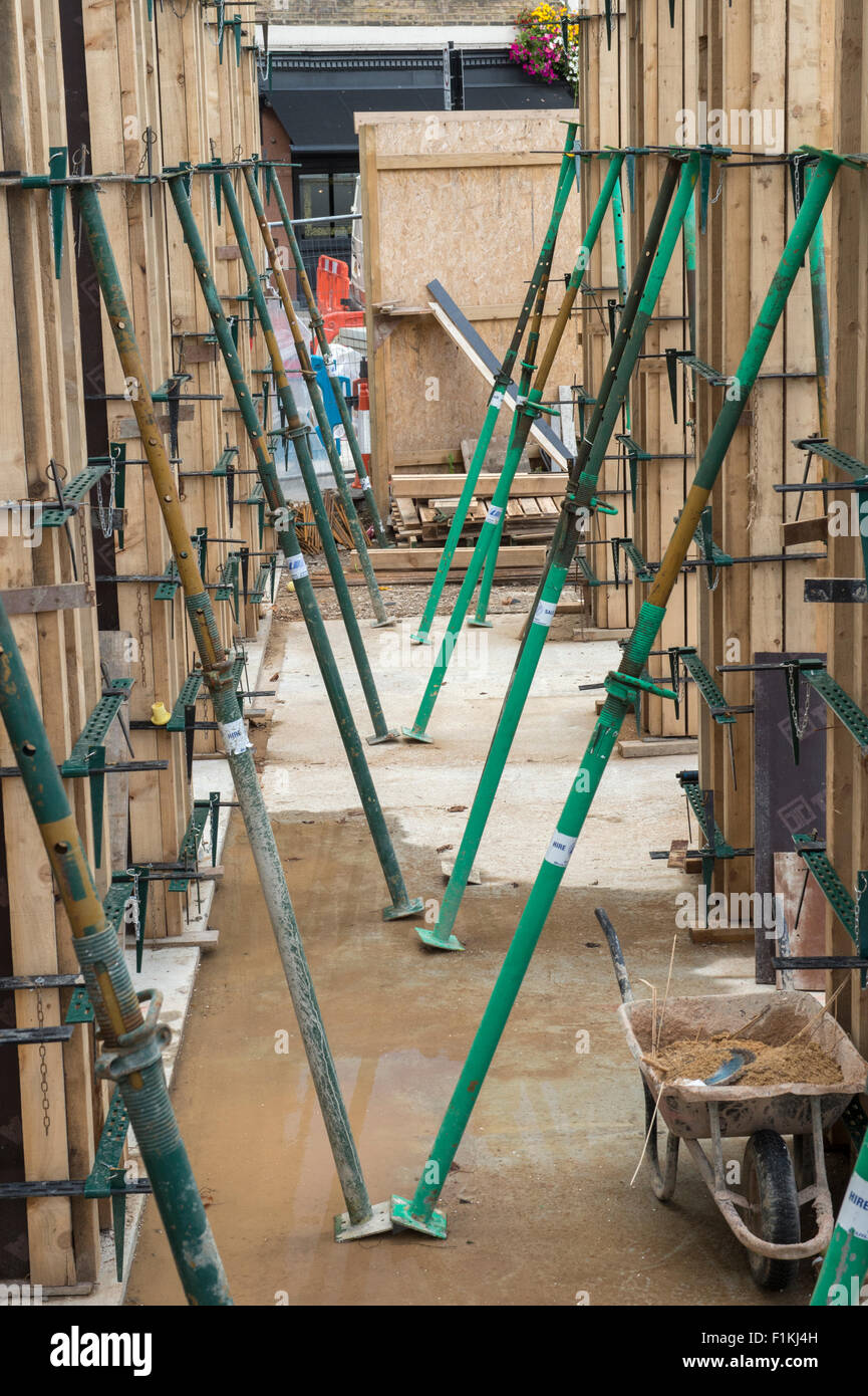 Shuttering prepared for concrete pour during construction of new building Stock Photo