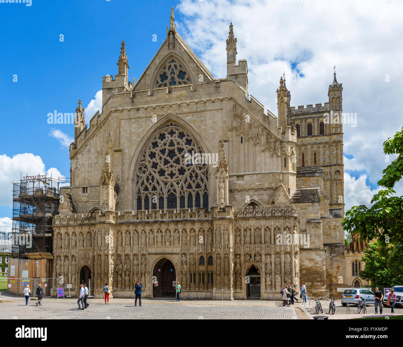 Exeter Cathedral from Cathedral Green, Exeter, Devon, England, UK Stock Photo