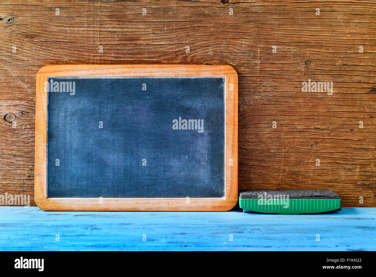 Blank Small Chalkboard On An Old Rustic Background Close Up Stock