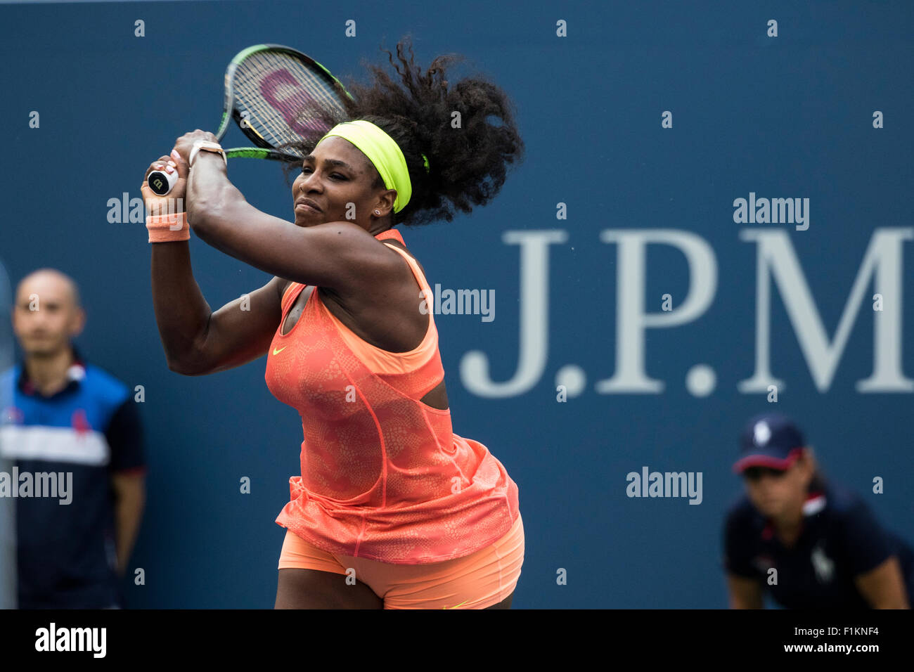 Serena Williams competing at the 2015 US Open Tennis Stock Photo