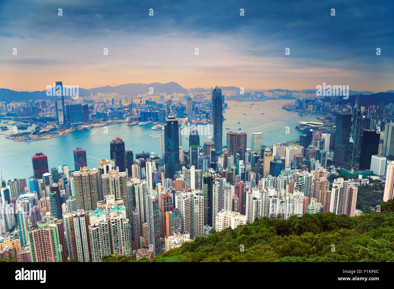 Image of Hong Kong skyline view from Victoria Peak. Stock Photo