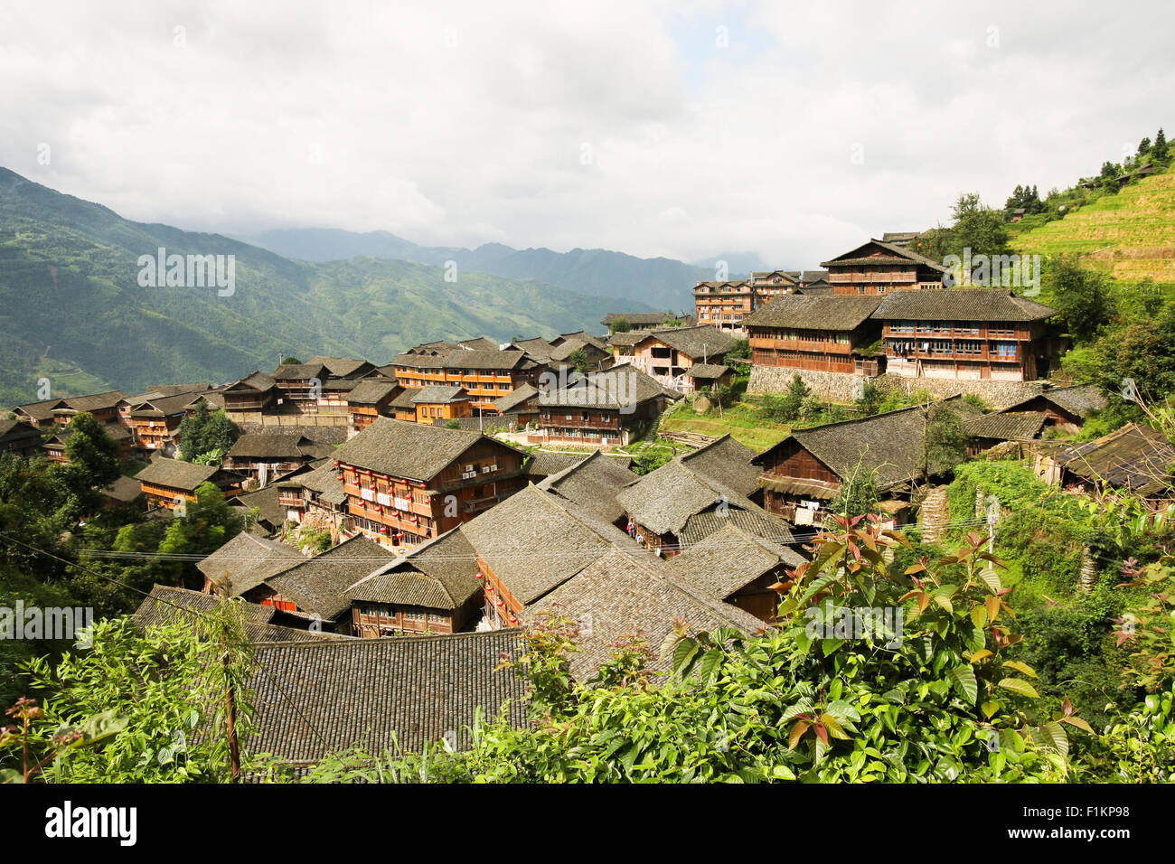 Traditional chinese village wooden houses Stock Photo
