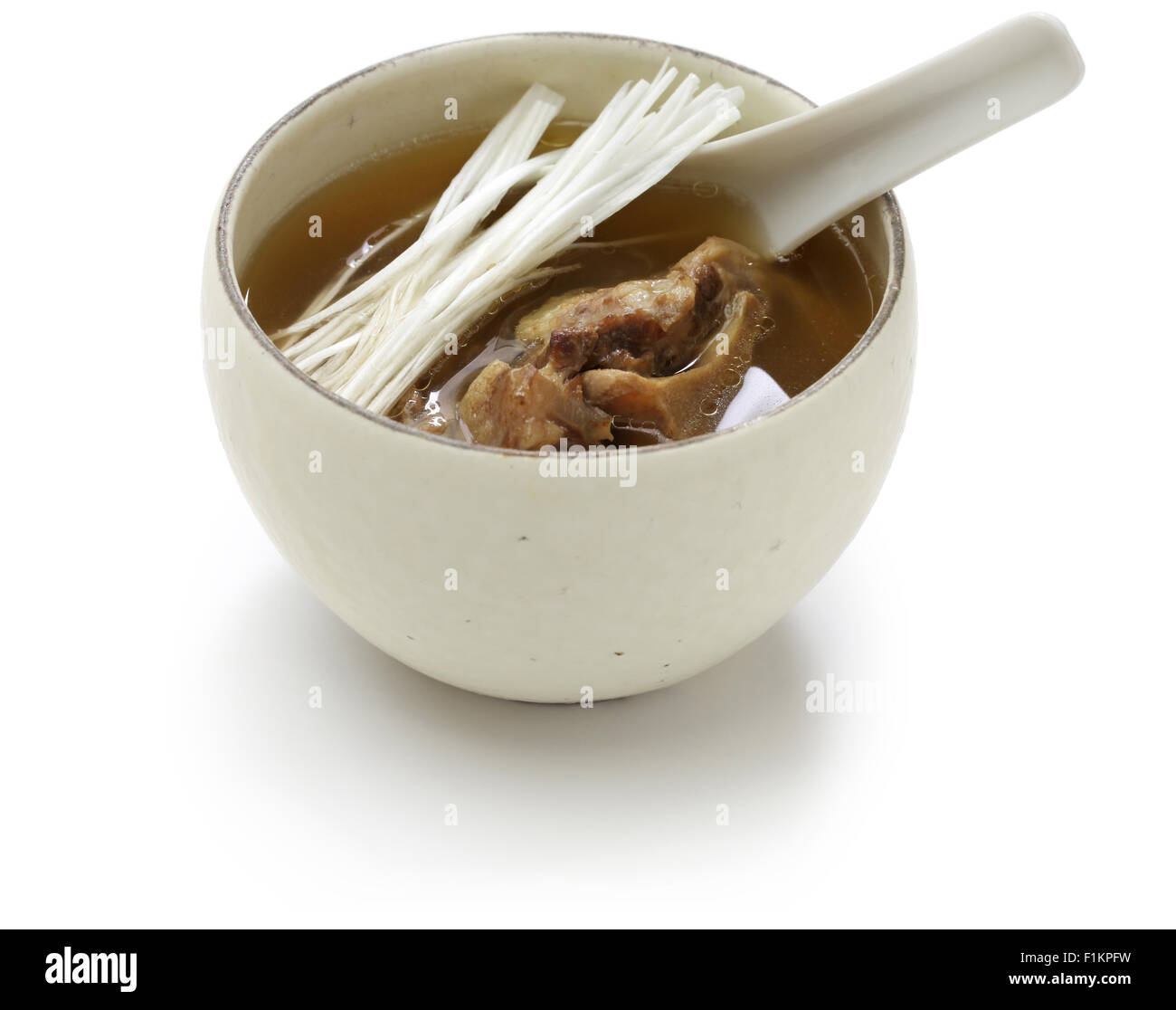 a bowl of oxtail soup isolated on white background Stock Photo
