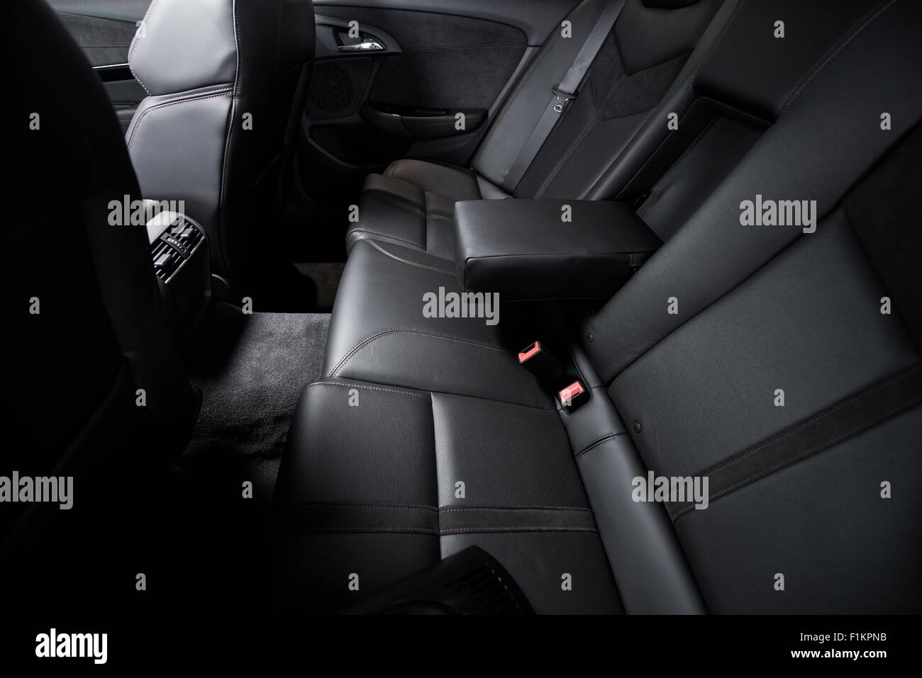 Luxury Rear Car Seats. Black Leather Car Interior Rear Seats. Studio