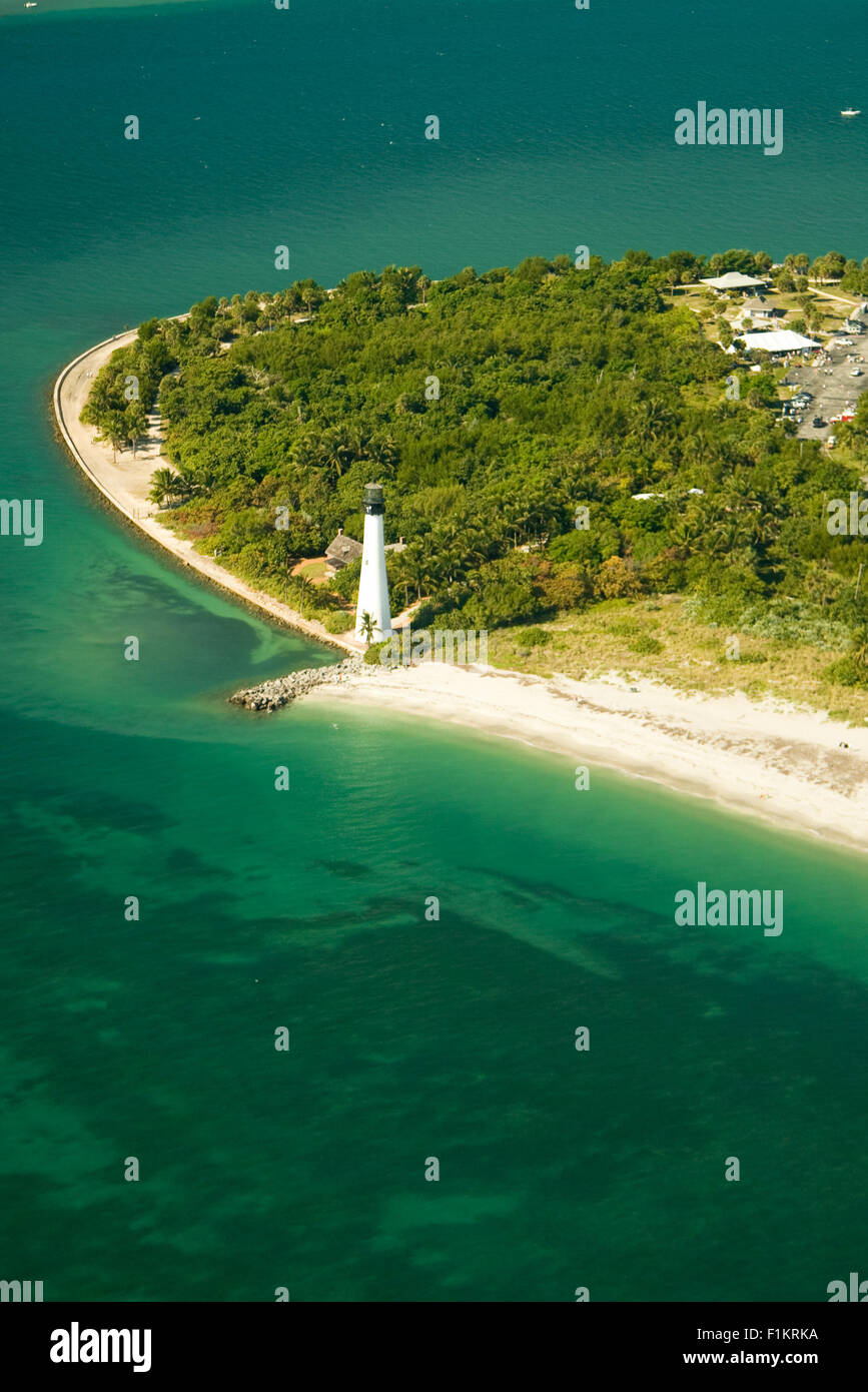 Aerial view of a lighthouse on an island, Cape Florida