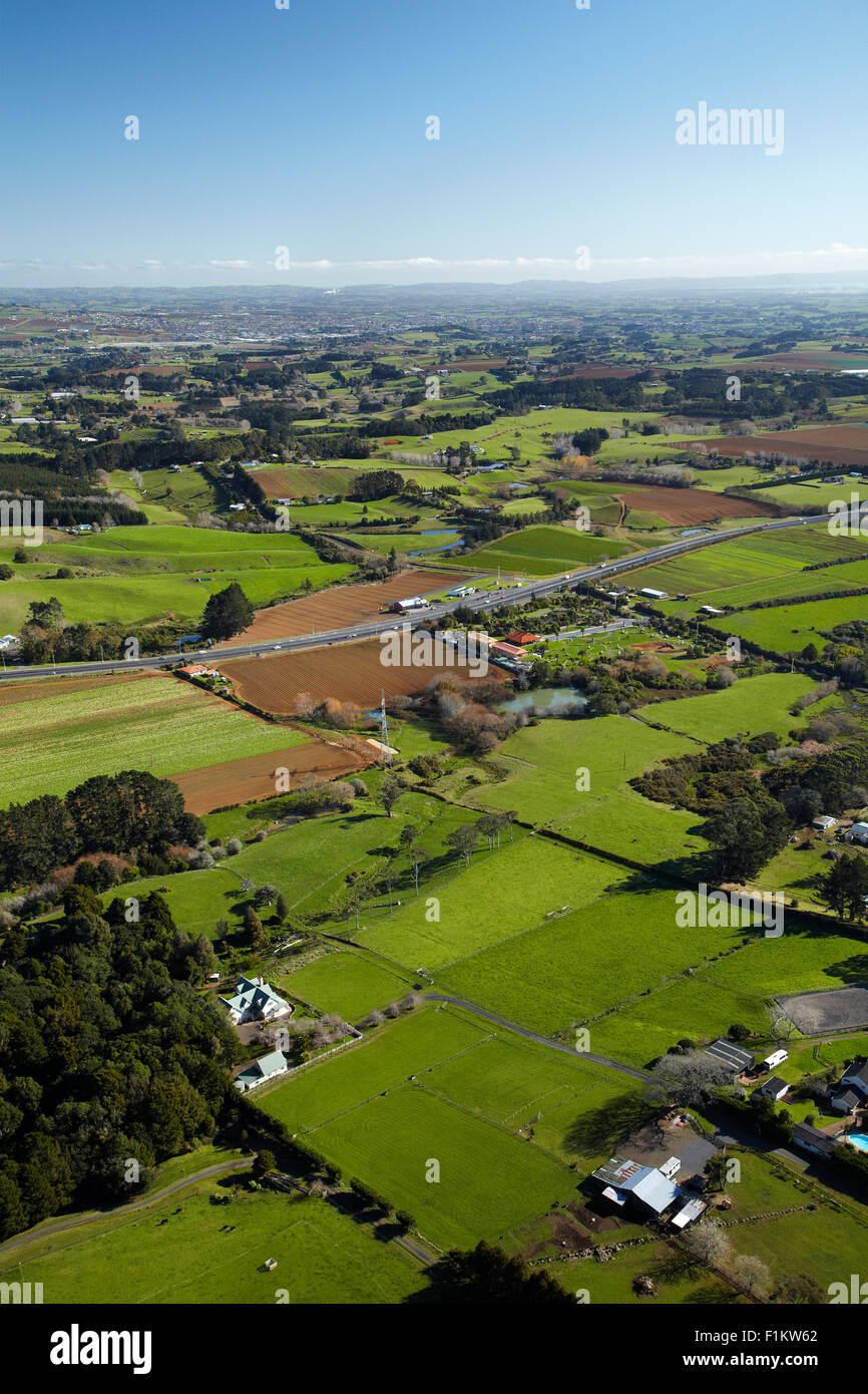 Farmland and Southern Motorway, Bombay Hills, South Auckland, North