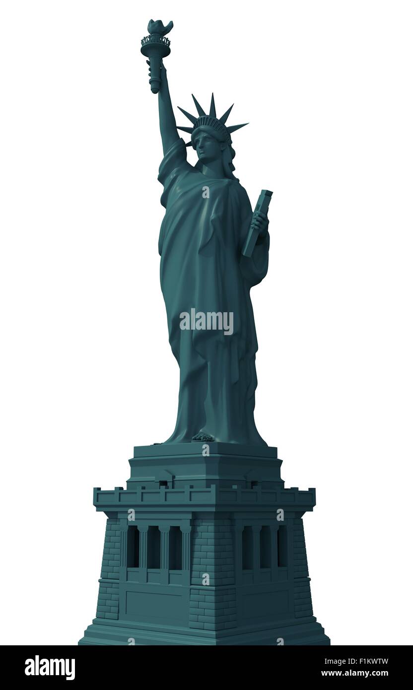 Statue of Liberty Isolated on Solid White Background 3D Illustration. New York Statue of Liberty. Stock Photo