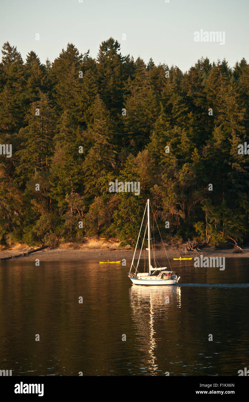 People sailing in Sailboats at Hope Island Marine State Park, Puget Sound, State of Washington. USA Stock Photo