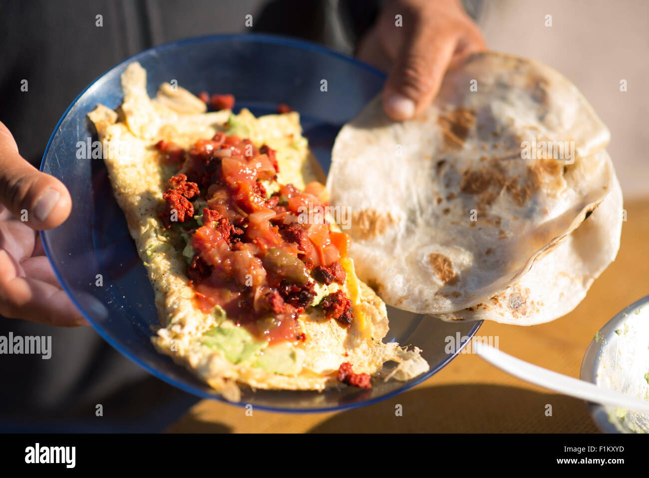 Mexico, Baja, Lapaz, Espiritu Santo. image of well prepared breakfast. Stock Photo