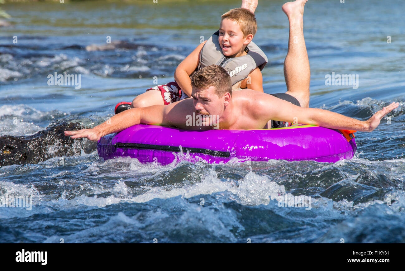 Tubing-floating the Boise River. City of Boise, Boise, Id USA Stock Photo