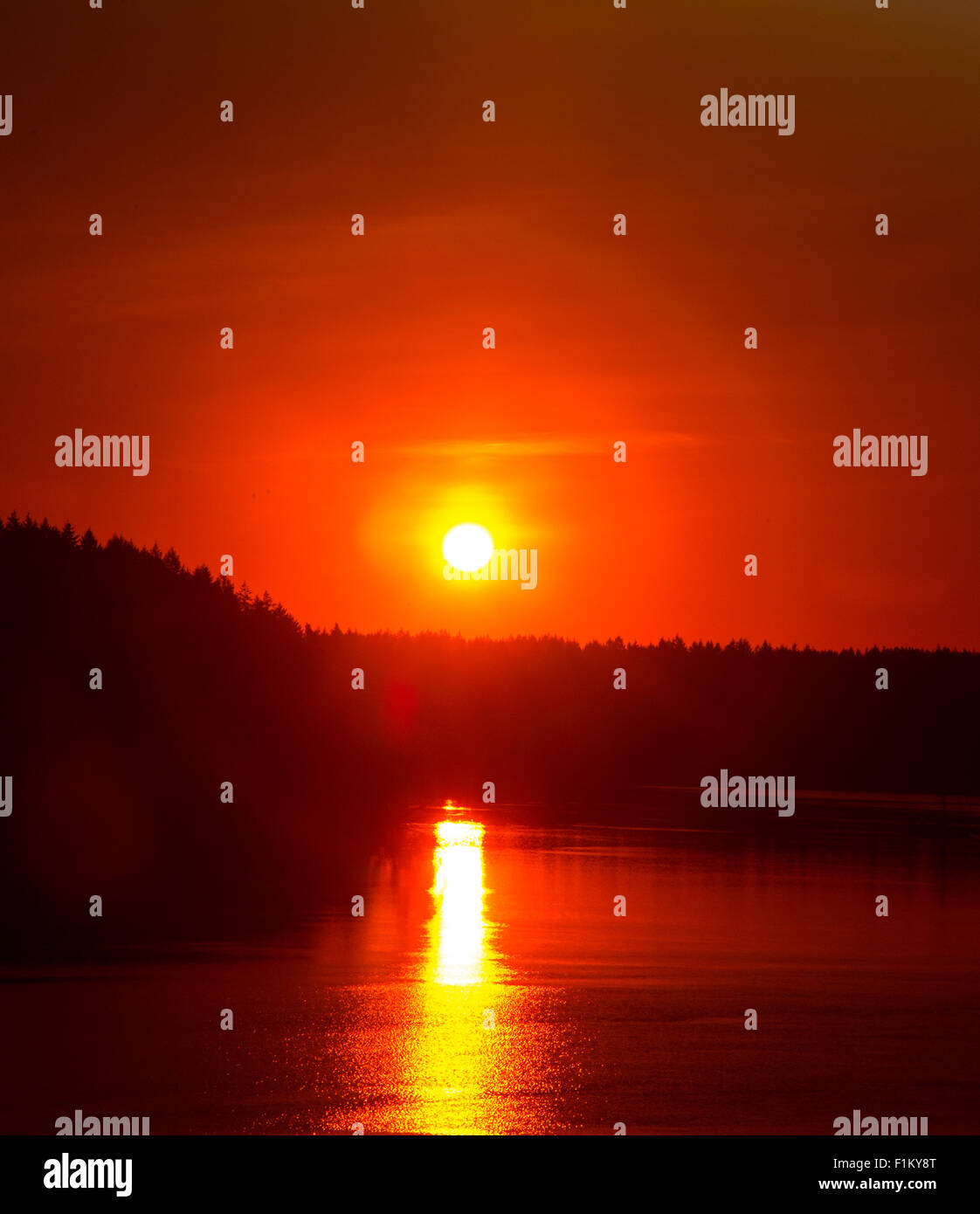 Beautiful Sunrise over Hope Island, Washington Marine State Park, Puget Sound, State of Washington. USA Stock Photo