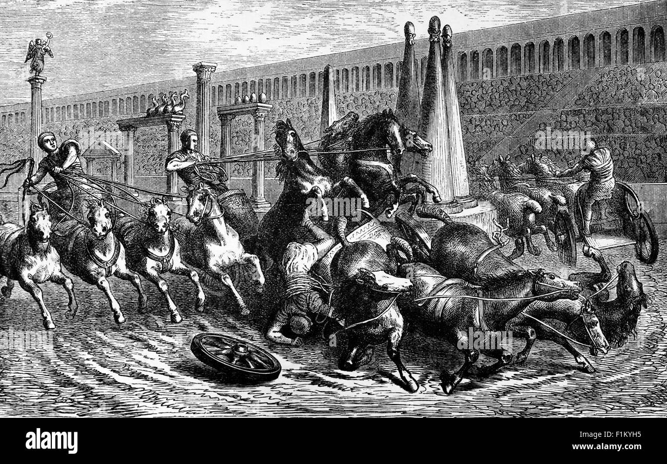 A chariot race in a Roman Circus, Rome, Italy Stock Photo