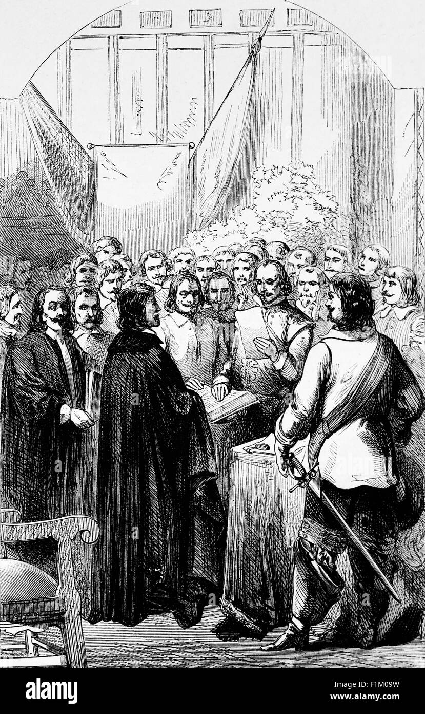 Signing the Treaty of Westphalia in Osnabrück, 1648, Bringing an end to the Thirty Years War between Spain and the Dutch Republic. The war was a conflict primarily fought in Central Europe from 1618 to 1648. Estimates of total military and civilian deaths range from 4.5 to 8 million, mostly from disease or starvation. Stock Photo