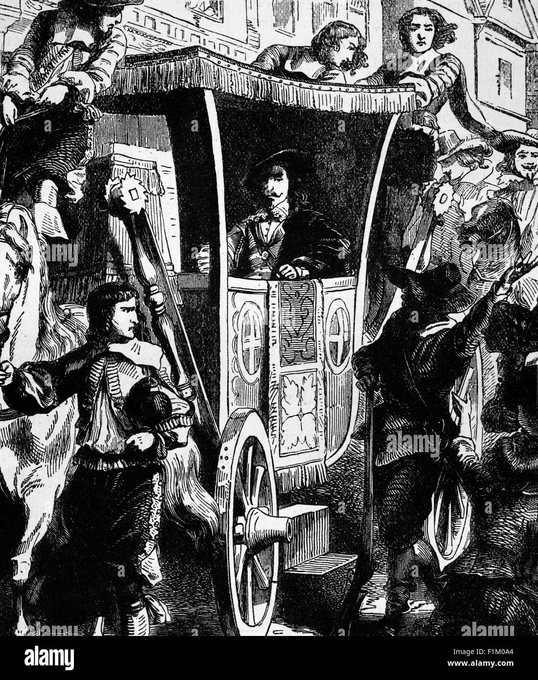 Charles I being jeered by the people during the parliamentary problems of the 1640's prior to the English Civil War. Stock Photo