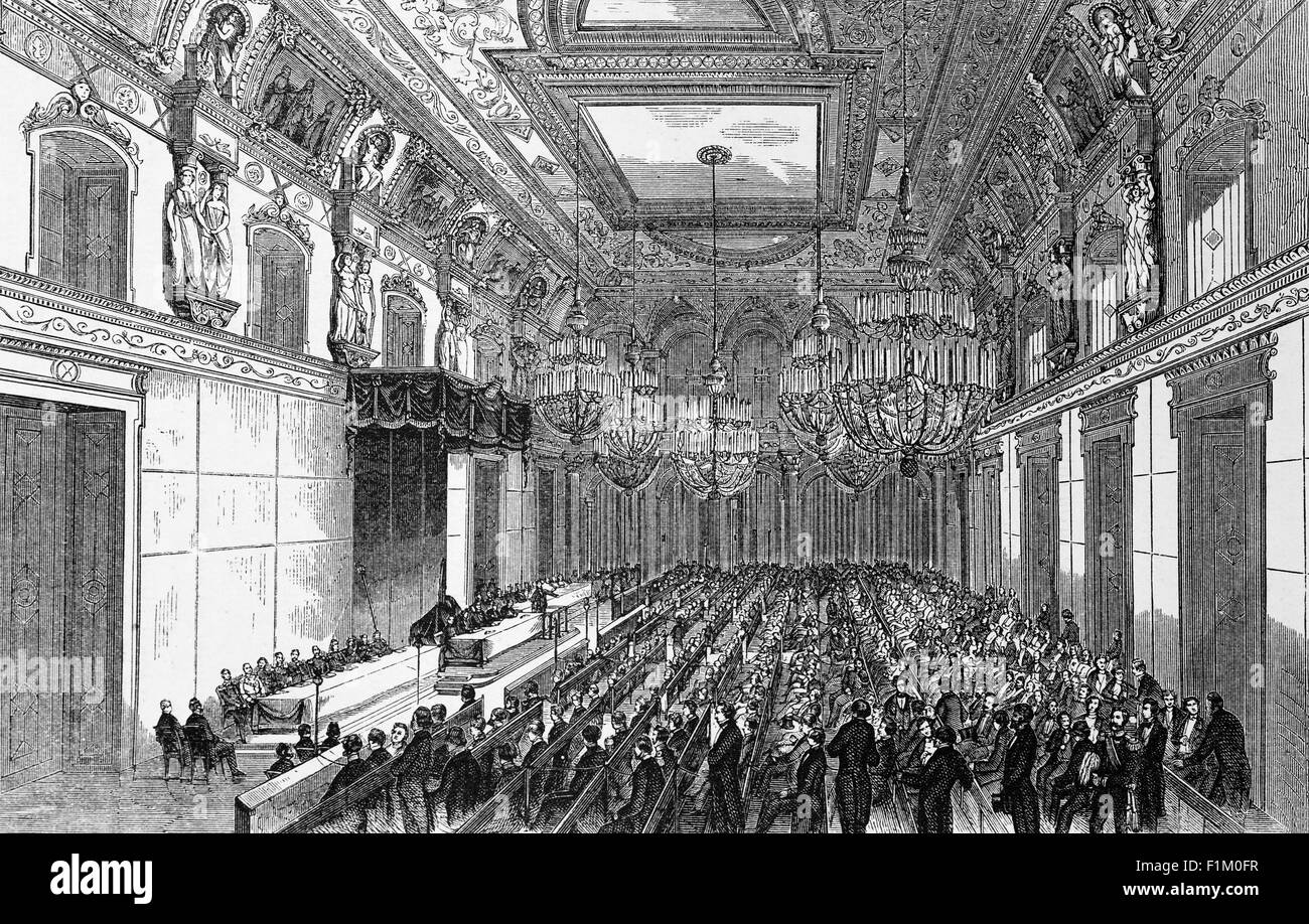 A meeting of the German Diet legislative assembly of the German Empire in the White Hall Palace. However the Diet relocated to the Reichstag around 1894,  Berlin, Germany. Stock Photo