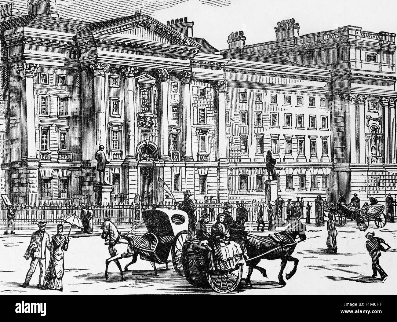 Late 19th Century View of Collage Green with the main entrance to Trinity College, Dublin, Ireland. Stock Photo