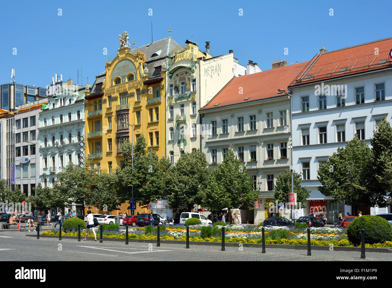 Art Nouvea building Grand Hotel Europa on the Wenceslas Square in historic Centre of Prague. Stock Photo