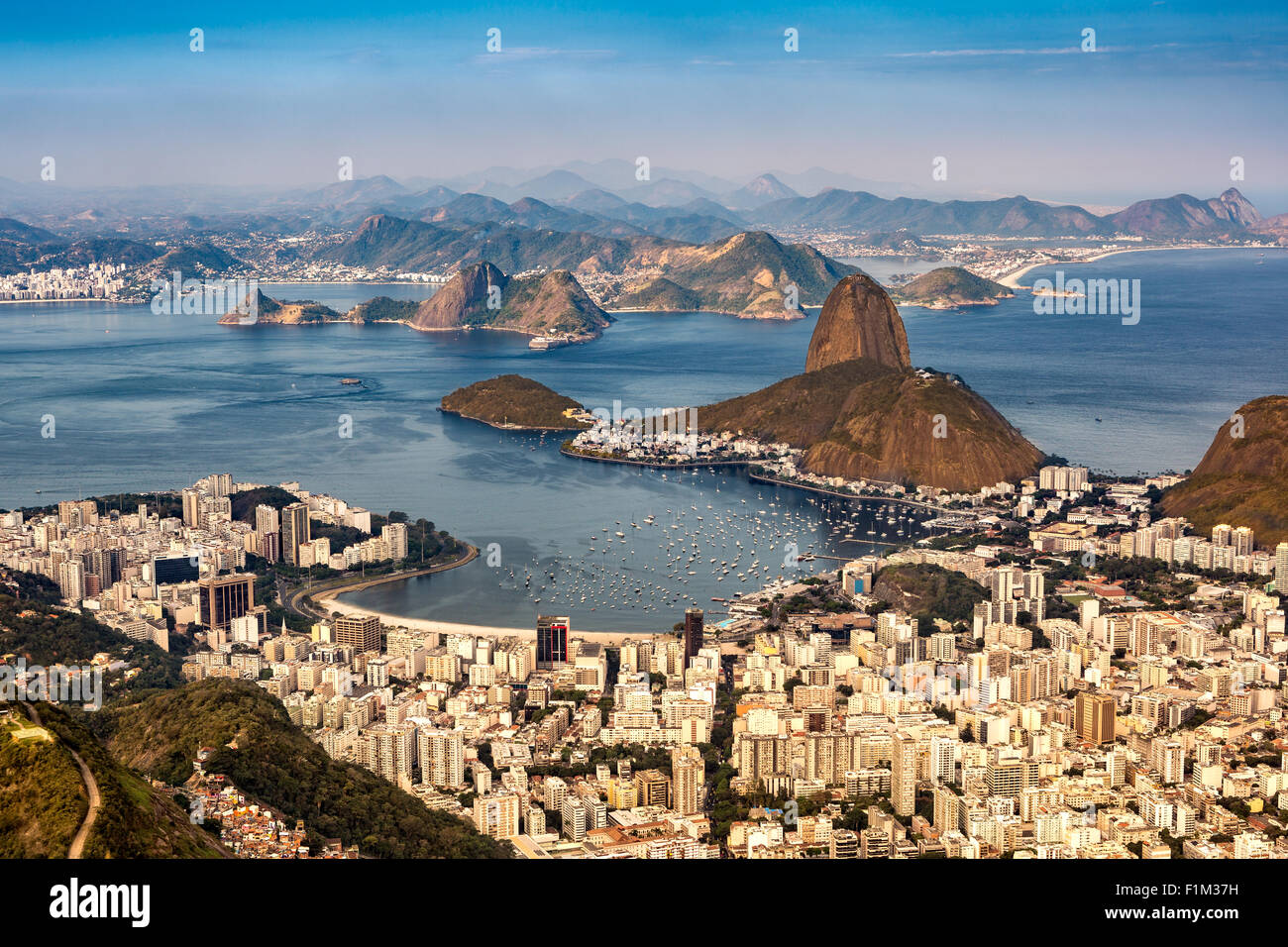 Spectacular aerial view over Rio de Janeiro as viewed from Corcovado. Stock Photo