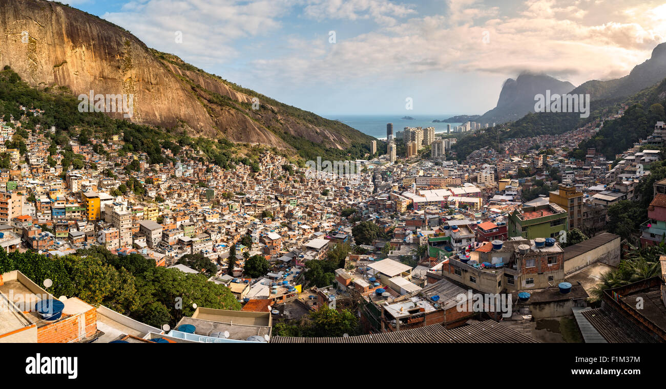 Panoramic view of Rio's Rocinha favela, on a sunny afternoon Stock Photo