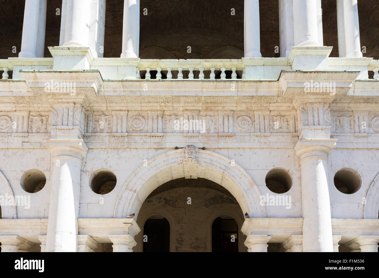 Vicenza,Italy-April 3,2015:view of the particular of the Palladian basilica in the center of Vicenza during a sunny day. Stock Photo