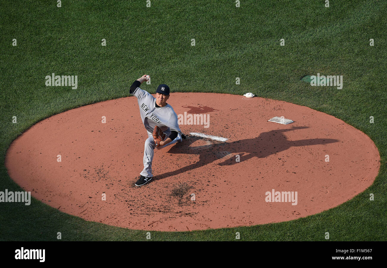 Boston, USA. 2nd Sep, 2015. Masahiro Tanaka (Yankees) MLB : Masahiro Tanaka of the New York Yankees pitches against the Boston Red Sox at Fenway Park in Boston, United States . © AFLO/Alamy Live News Stock Photo
