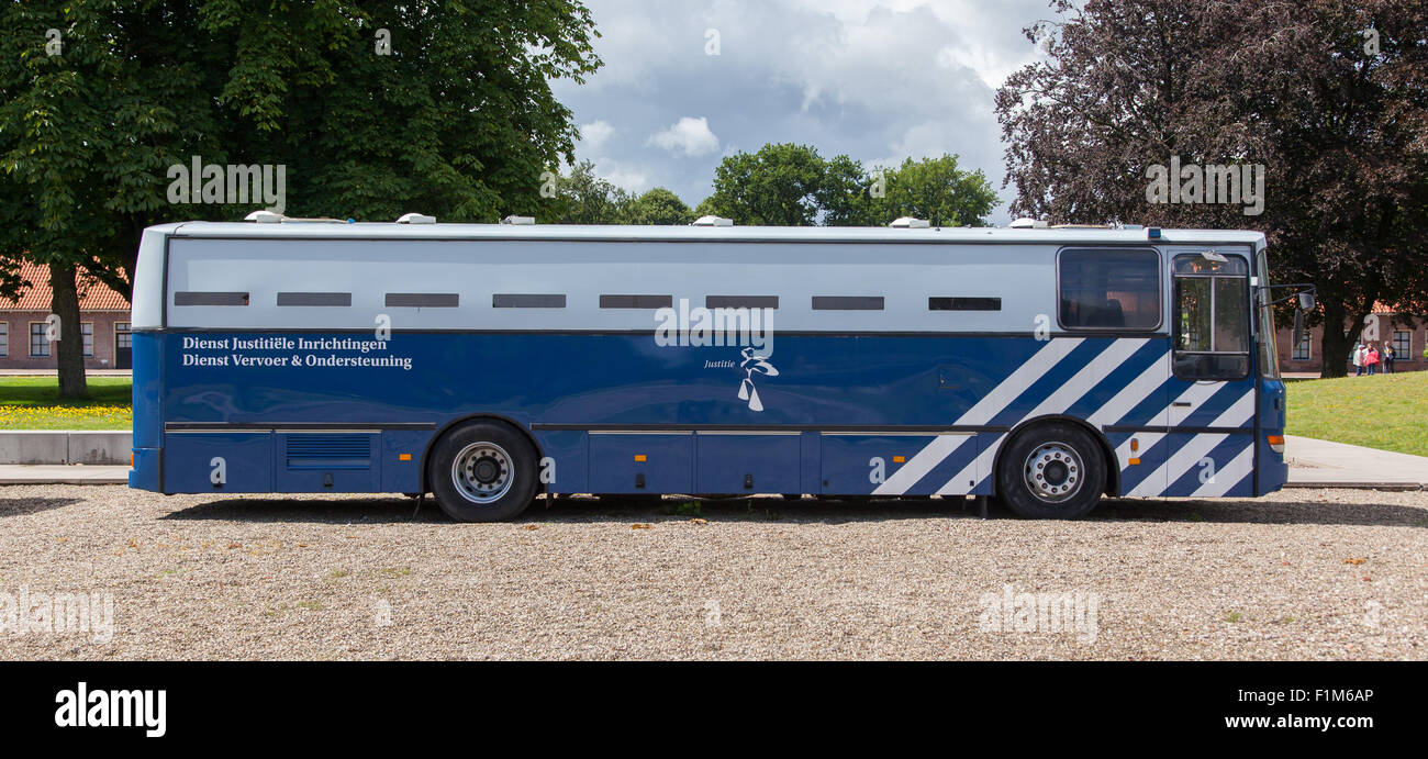 VEENHUIZEN, the Netherlands - JULY 29, 2015: Correction Department Bus of the dutch Department of Justice on July 29, 2015, Veen Stock Photo