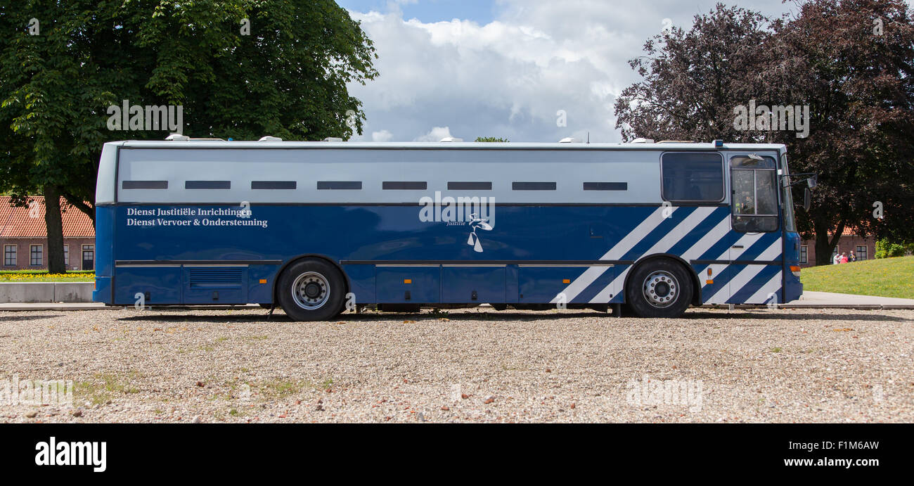 VEENHUIZEN, the Netherlands - JULY 29, 2015: Correction Department Bus of the dutch Department of Justice on July 29, 2015, Veen Stock Photo