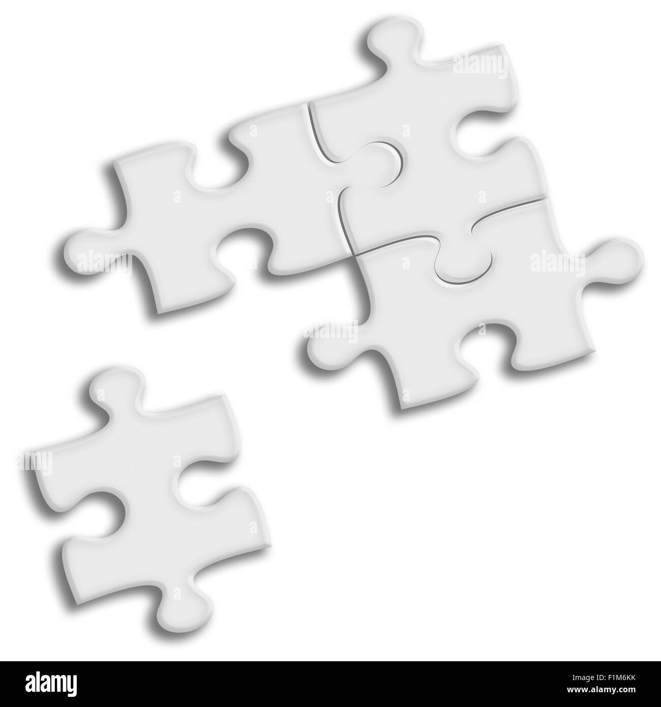 Closeup of puzzle pieces isolated on white background. Team business concept. Highly detailed illustration. Stock Photo