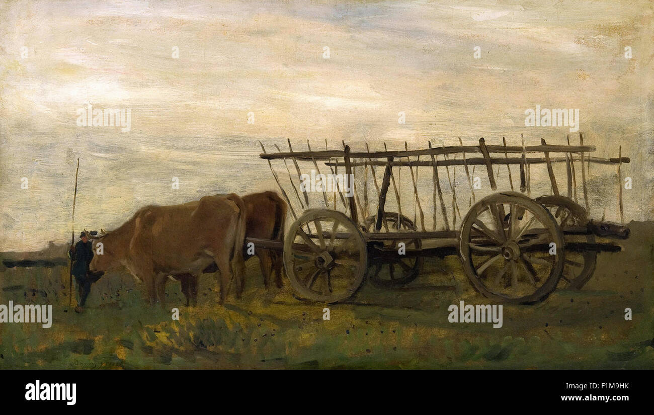 Charles-François Daubigny - Oxen and a Cart Stock Photo