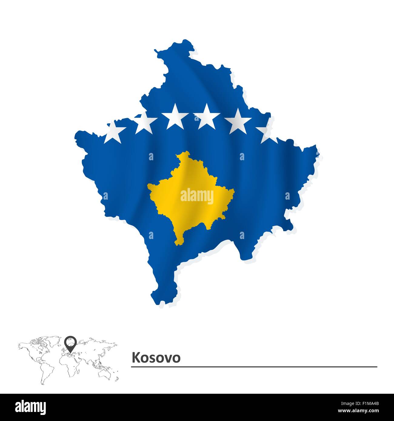 Map of Kosovo with flag - vector illustration Stock Vector