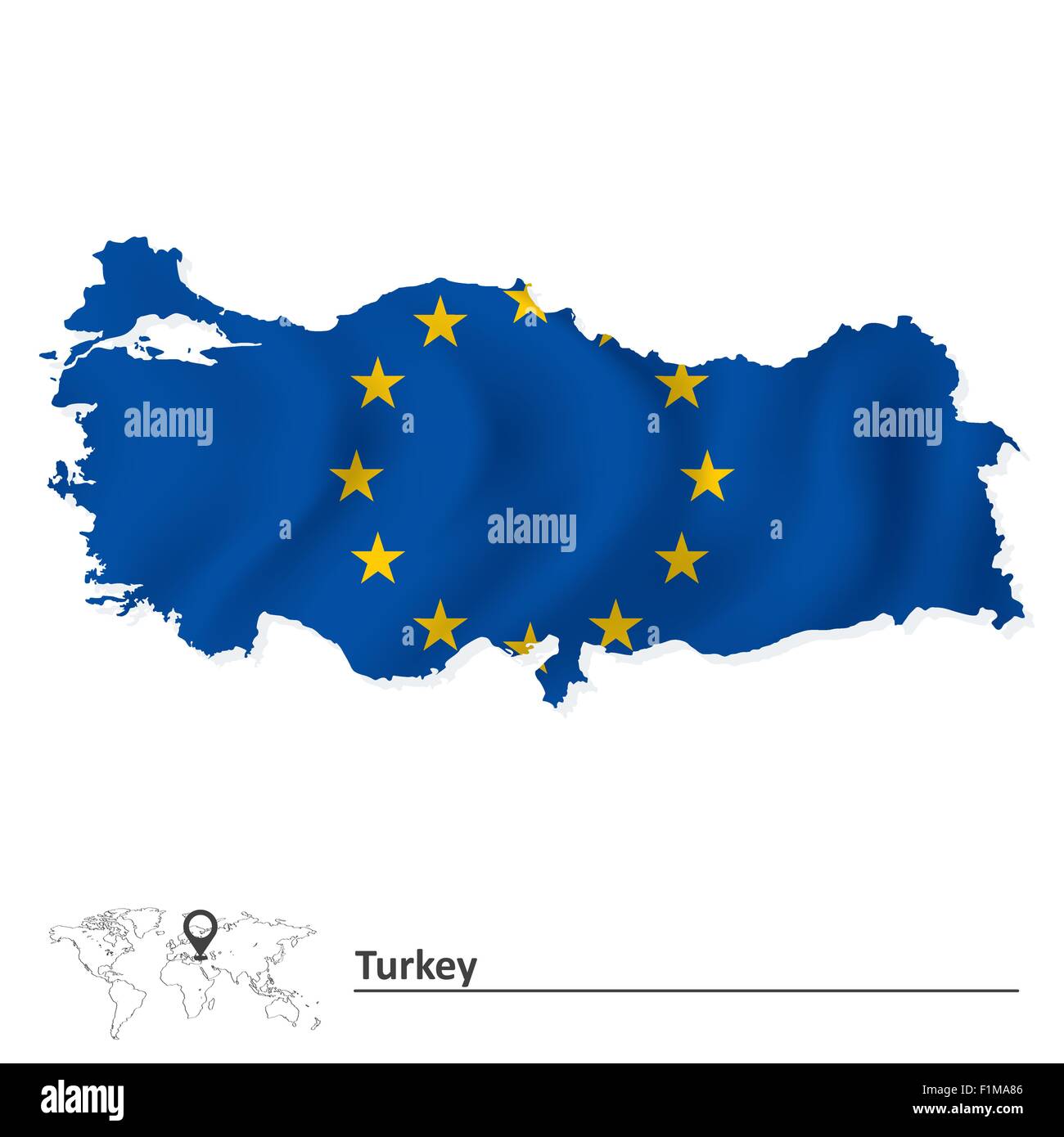 Map of Turkey with European Union flag vector illustration Stock