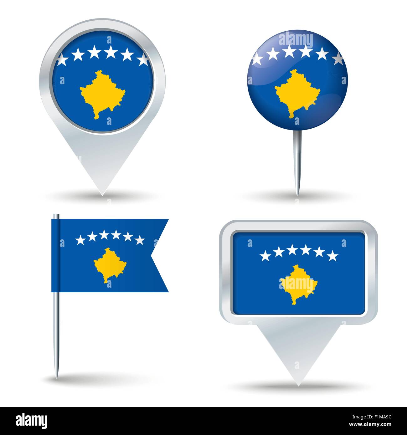 Map pins with flag of Kosovo - vector illustration Stock Vector