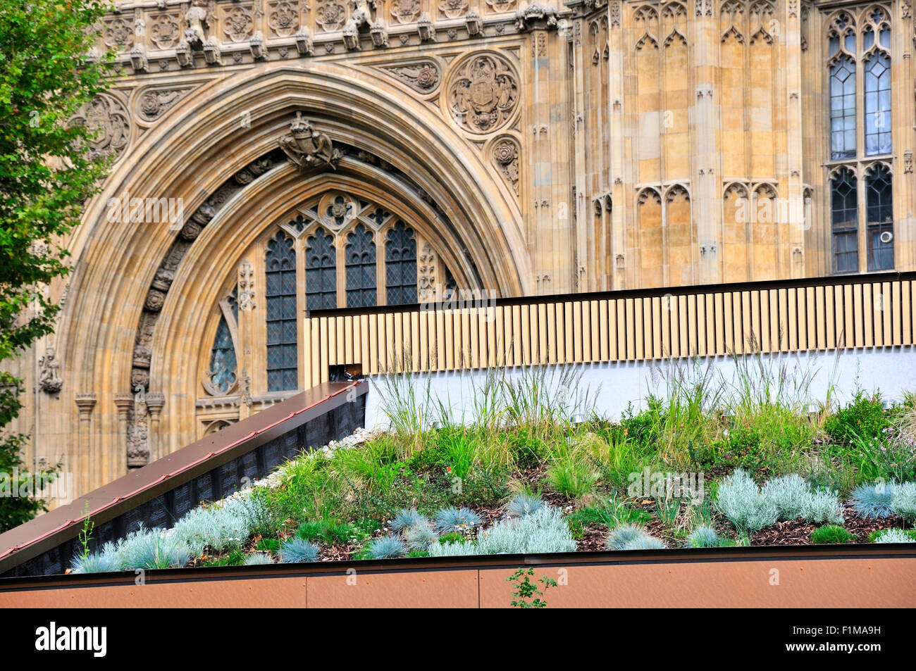 London, England, UK. Green Roof on the Education Centre for the Palace of Westminster in Victoria Tower Gardens Stock Photo