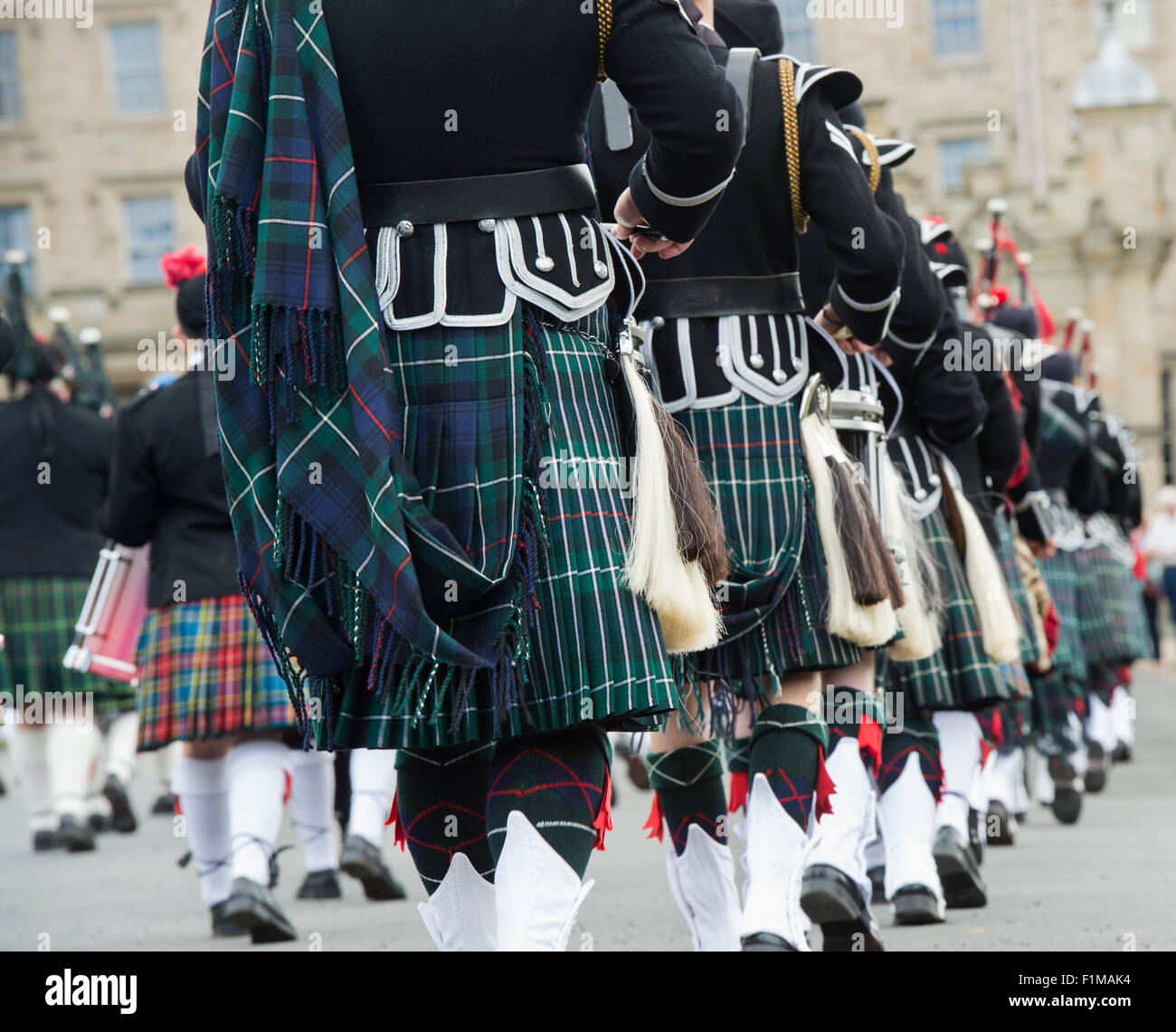 Massed Pipe bands at Floors castle. Kelso, Scotland Stock Photo