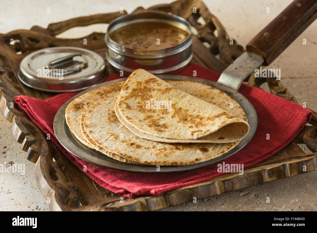 Chapatis and dhal. Food India Stock Photo