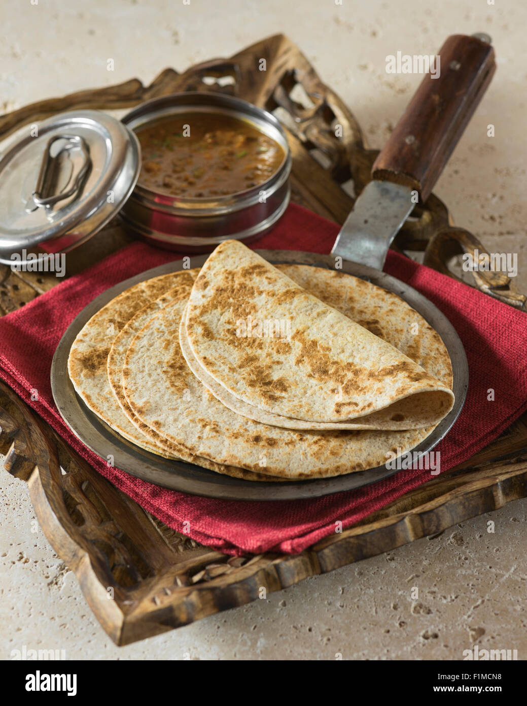 Chapatis and dhal. Food India Stock Photo