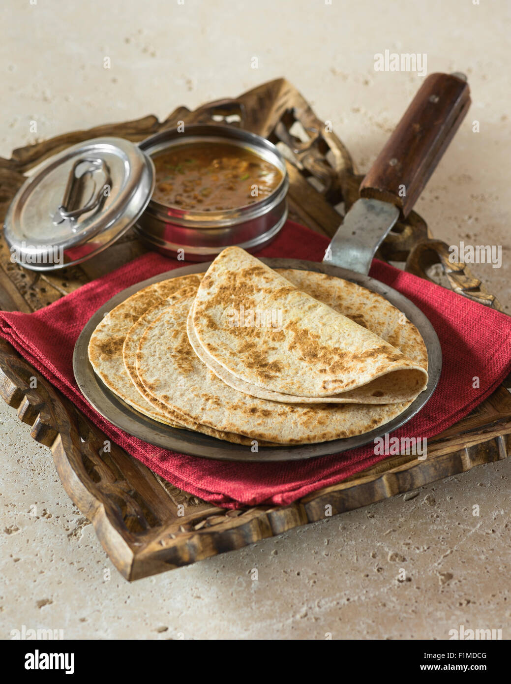 Chapatis and dhal. Food India Stock Photo
