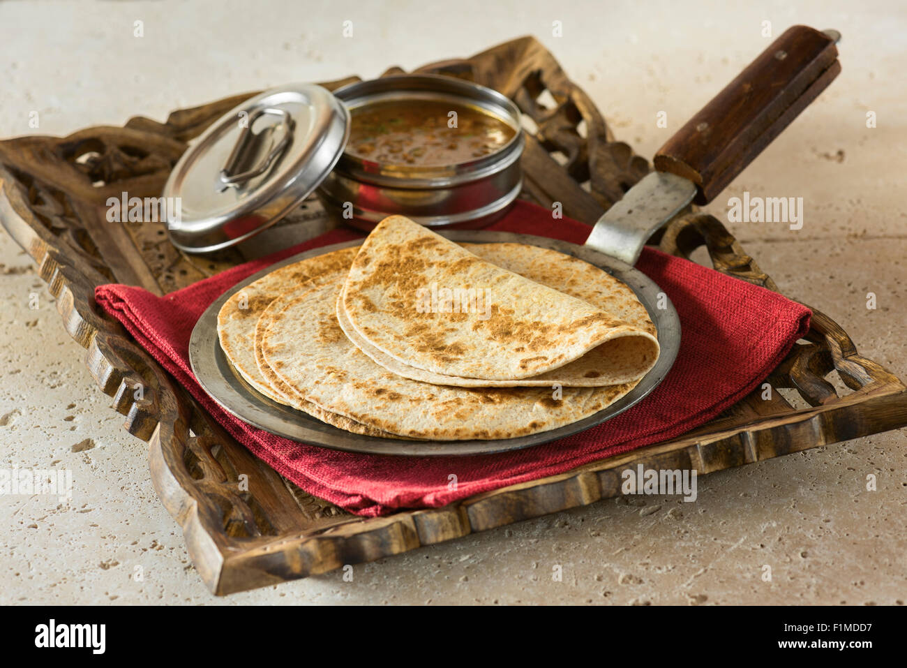 Chapatis and dhal. Food India Stock Photo