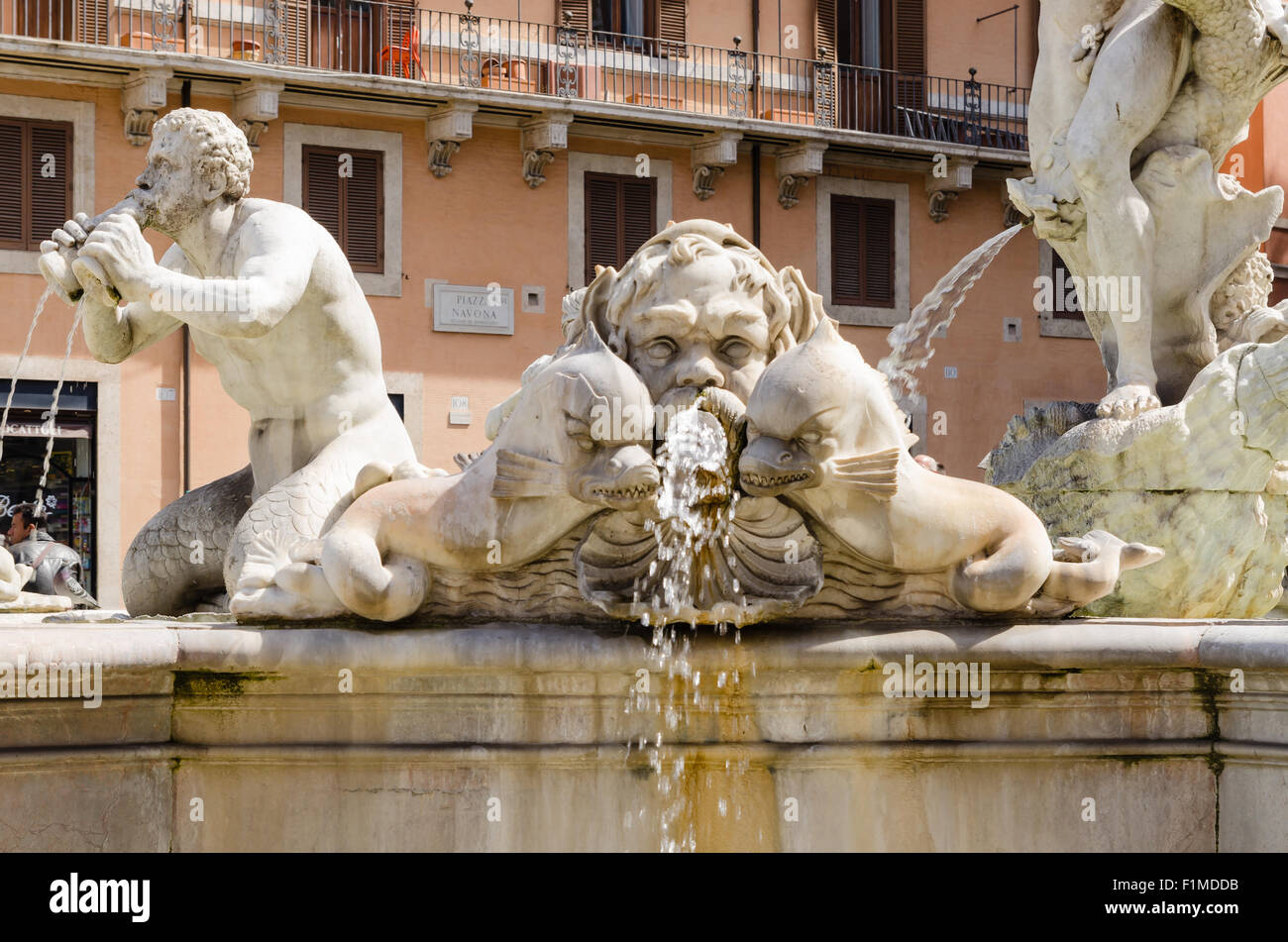 triton, moro fountain, Navona square, Bernini, Rome, Italy Stock Photo