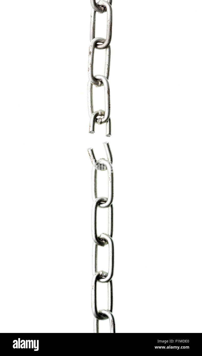 Cut chain in two halves on white background Stock Photo - Alamy