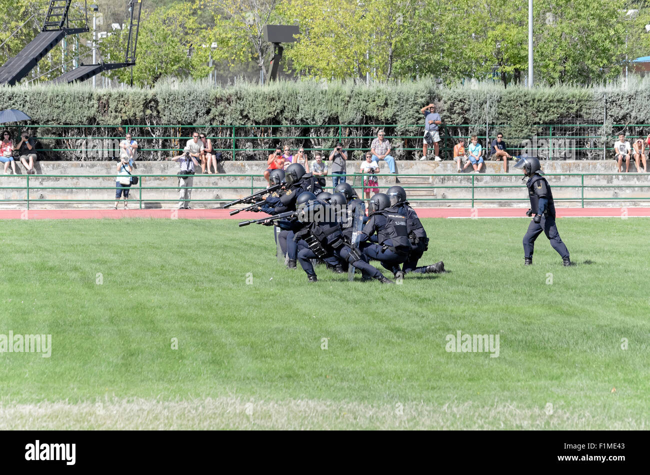 Unidentified group of spanish policemen are doing a show in Alcala de Henares Stock Photo