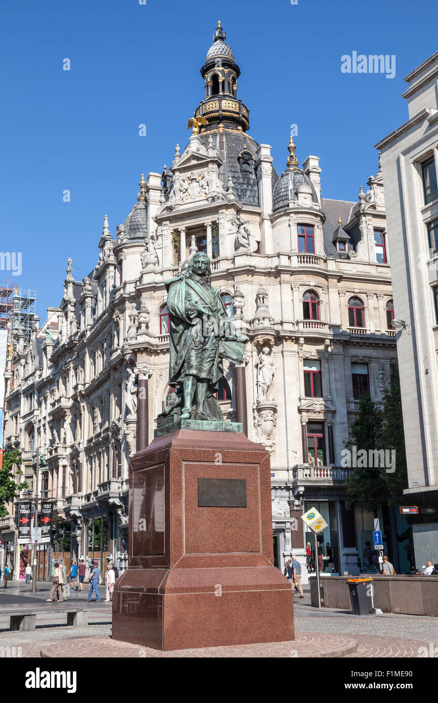 Statue of famous belgian artist David Teniers in Antwerp Stock Photo