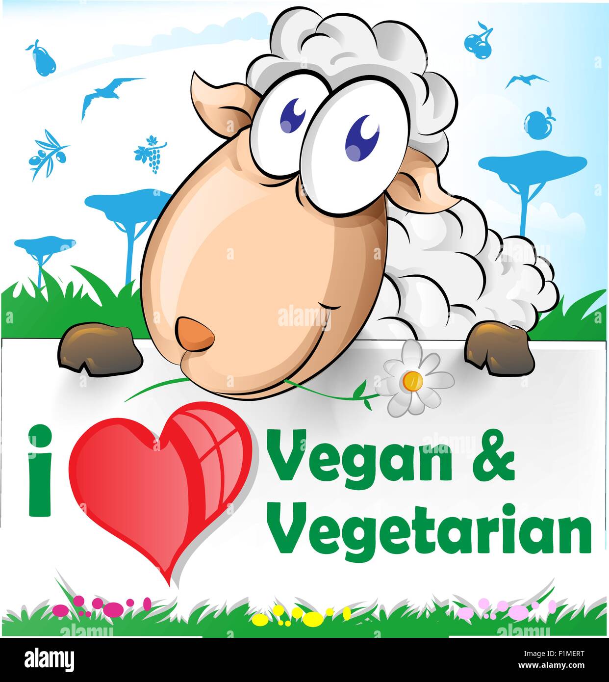 sheep cartoon with vegetarian and vegan banner Stock Vector