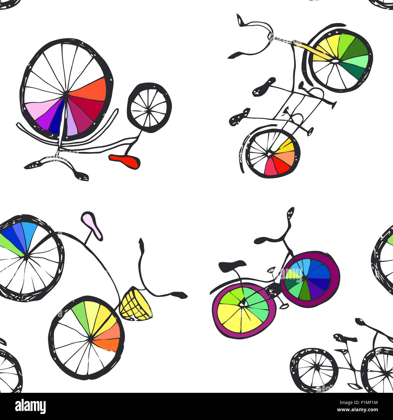 Cute doodle bicycles Stock Photo - Alamy